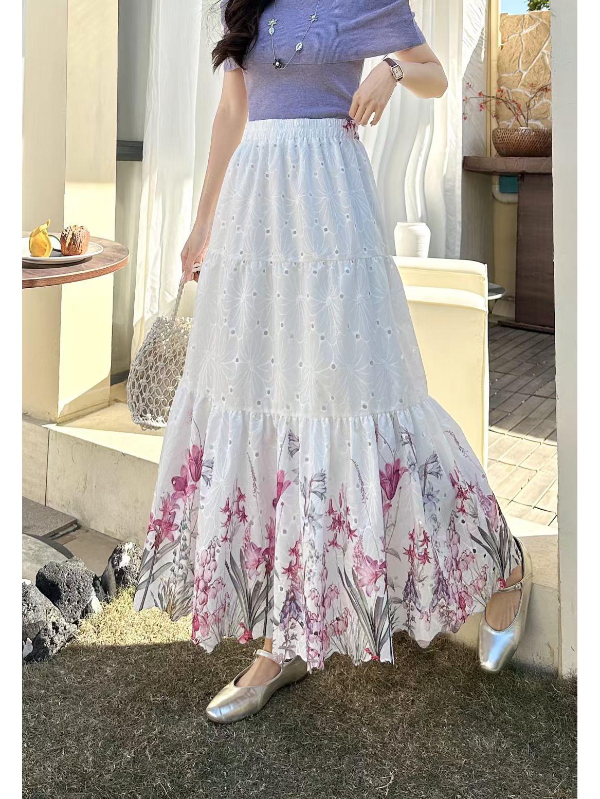 Women s French Floral Jacquard Midi Skirt - Spring Loose Fit, Slimming, Mid-Length One Size красный