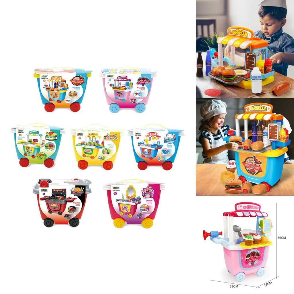 Cute Simulation Kids Ice Cream Shop Kitchen Cart Pretend Toy Set Role Play Gift
