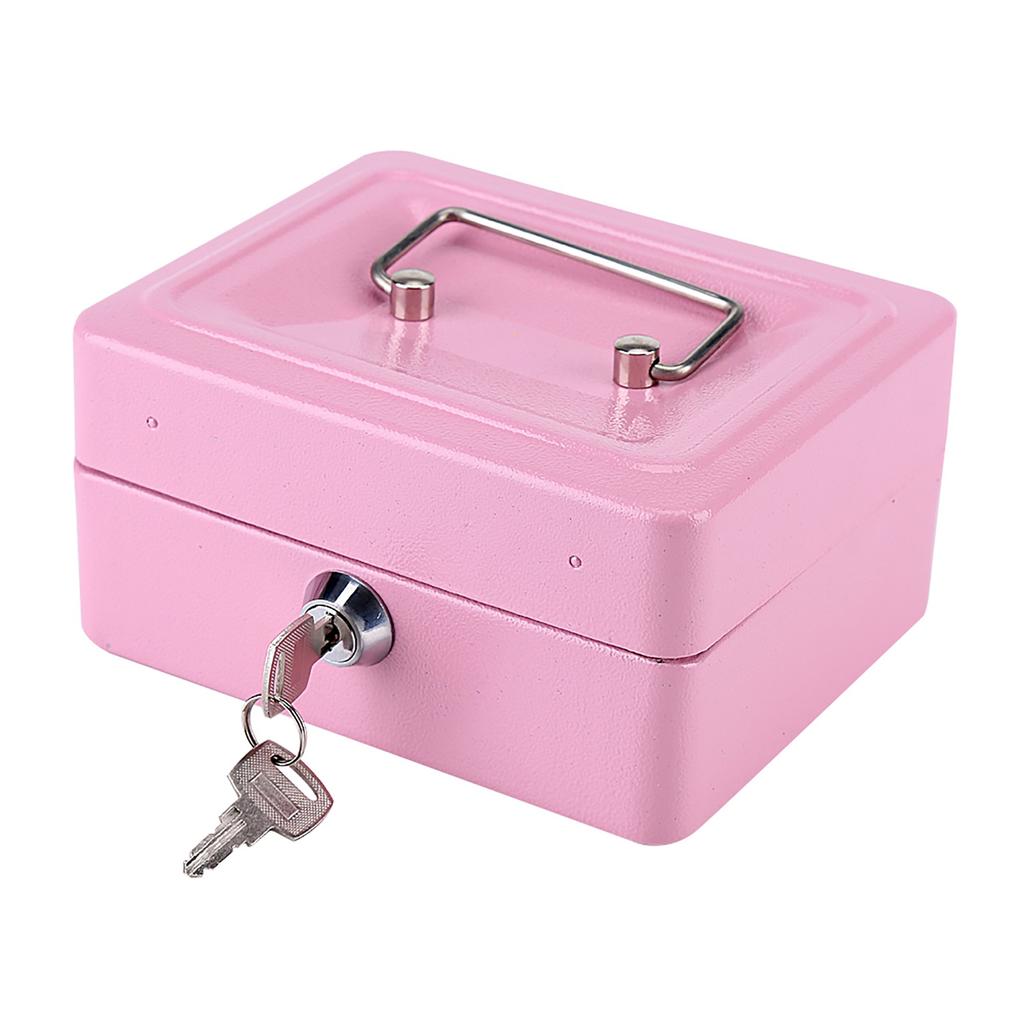 1Pc Mini Portable Steel Petty Lockable Cash Money Coin Safe Security Box Household Pink