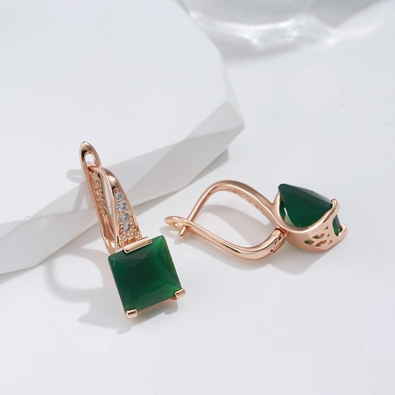 New Emerald Square Cut Zircon Promise Earring For Women Luxury  Rose Gold Wedding Jewelry Party Daily Dangle Earrings