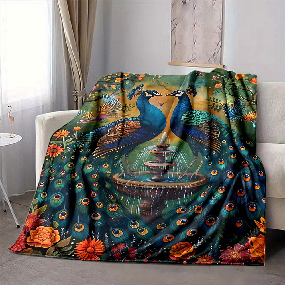 1PC Peacock Garden Fountain Blanket, Throw For Sofa, Bed, Travel, Printing Blanket With Soft And Warm Fabric yy250918161