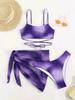 New smudge solid color split swimsuit strap three-piece bikini European and American sexy suspender halter strap
