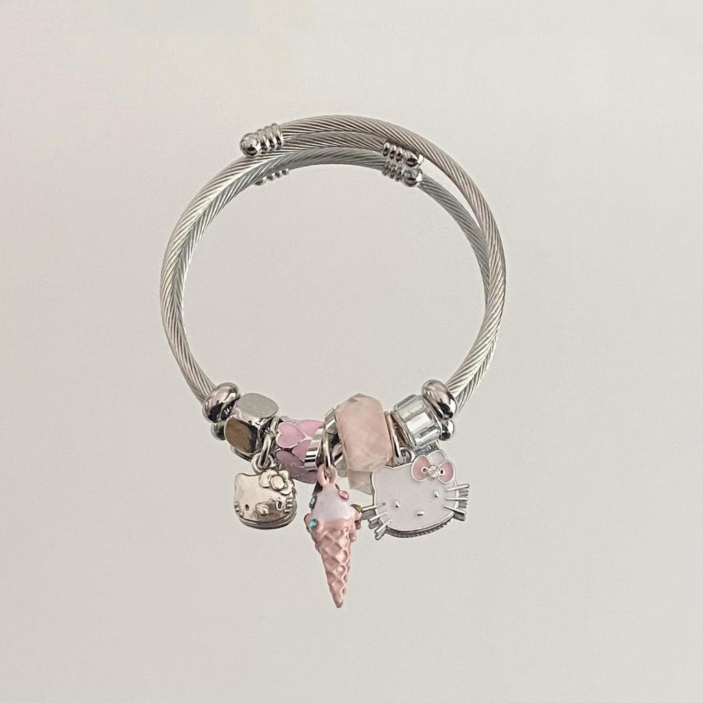 Panjia Dora Women's Stainless Steel Beaded Bracelet - European American Versatile Luxury Jewelry