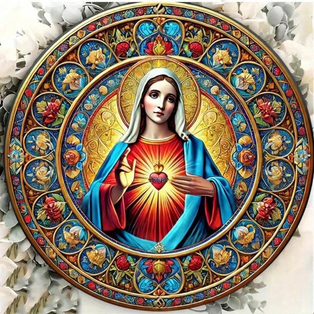 Vintage Sacred Heart Jesus Aluminum Sign Religious Wall Art Durable Round Christian Home Decor