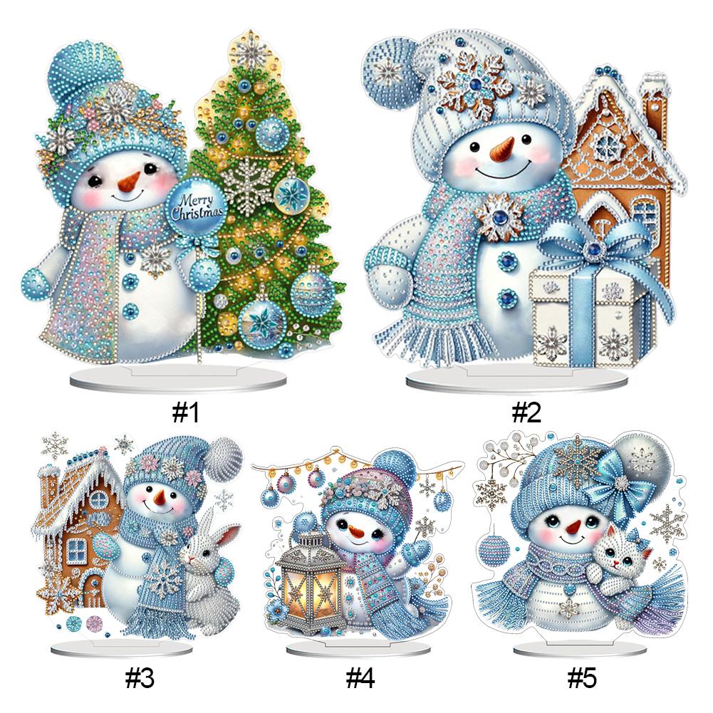2D Flat Snowman Print DIY Diamond Painting Desktop Ornaments Kit Double-Sided Printed Single-Side Drill Bedroom Table Decoration