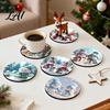 Holiday Table Decor 4/6Pcs Christmas Animal Wooden Coaster Festive Plaid Floral Round Drink Housewarming Gift Ideas Mats Decorations for Home Office