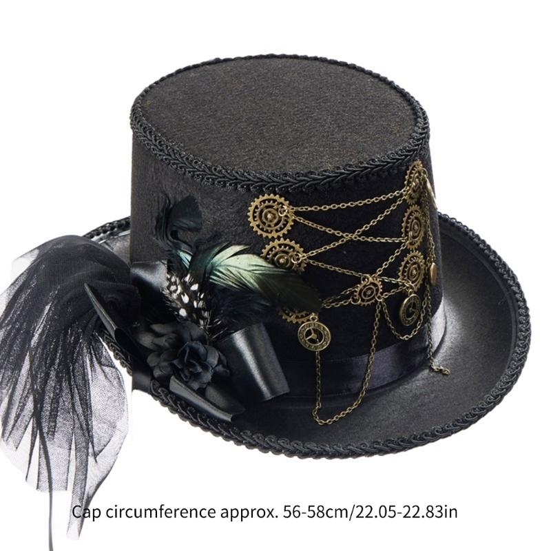 Gear Chain Fedoras Hat Halloween Girl Head Wear Medieval Steampunk Flat Top Hat