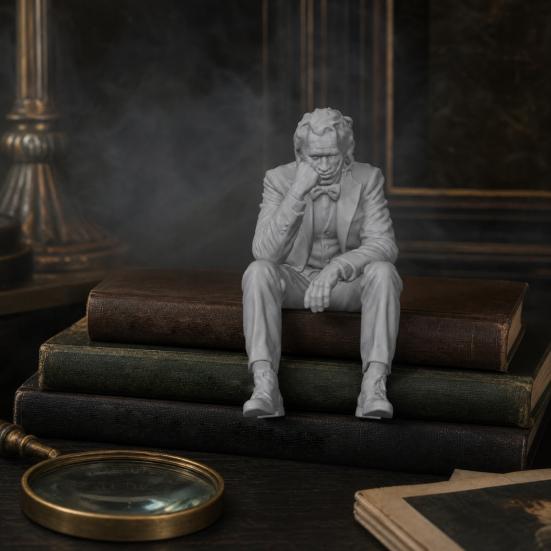 3D Printed Thinker Figurine, Small Upset Clown Shelf Sitter for Living Room Bookshelf Office Desktop Decor
