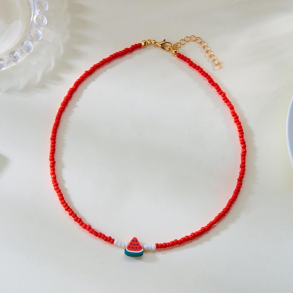 Fashion Watermelon Soft Ceramic Beaded Choker Necklace for Women Boho Colorful Rice Beads Pearl Clavicle Chain Necklace Jewelry