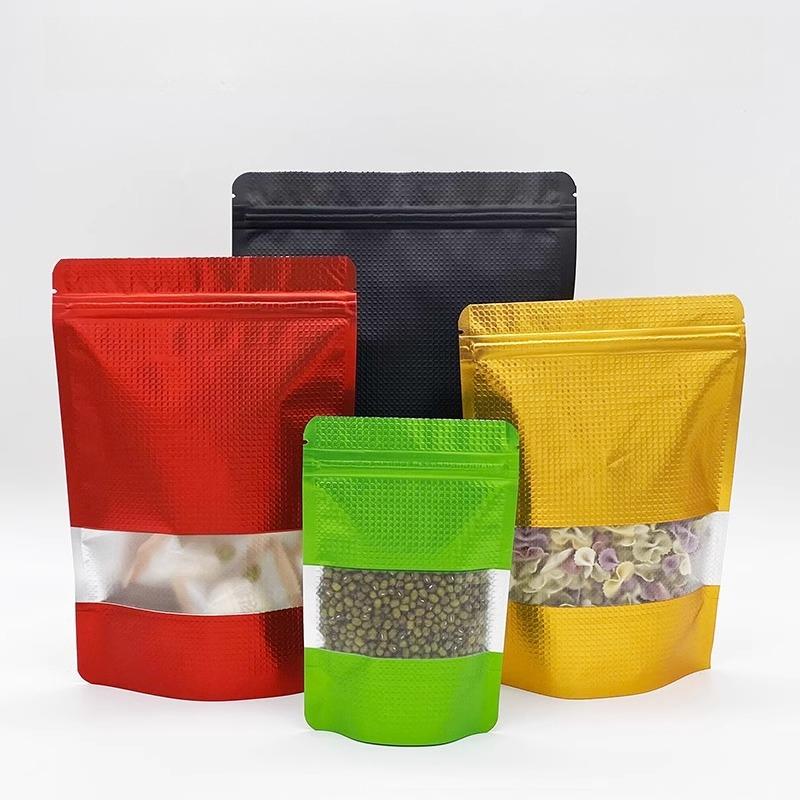 Colorful Embossed Window Standing Aluminum Foil Bag, High-end Moisture-proof and Light Avoiding Sealed Bag, Standing Visible Window Snack Packaging