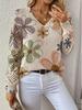 Bohemian Floral V-neck Sweater - Elegant, Long Sleeve Pullover Top