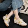 Chaussures de Sport Légères pour Femmes Antidérapantes Fond Plat Automne Nouvelle Cuir Véritable Classique Rétro à Lacets Chaussures de Sport Décontractées