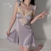 Women's Satin Mesh Push Up Padded Cami Sleep Dress with Open Front Robe Set