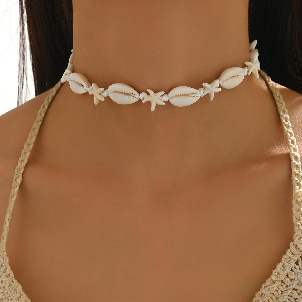 Bohemian Shells Turquoise Collares Necklace Summer Natural Starfish Hand-woven Beach Vacation Adjustable Necklaces Choker