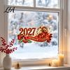 Reusable Static Decals 2027 Window Sticker, Russian Language Happy New Year Removable Vinyl Stickers Waterproof PVC Cling Decal for Home Decoration