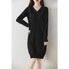 Women's V-Neck Mid-Length Cashmere Knit Dress - Loose Sheath Pullover, 100% Pure Cashmere