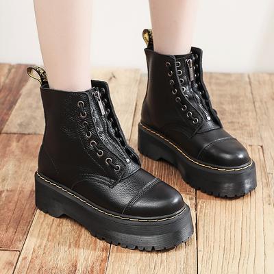 Motorcycle Shoes Women's  Boots Leather Platform Boots Front Zipper Thick Soles Sexy Punk Winter Boots