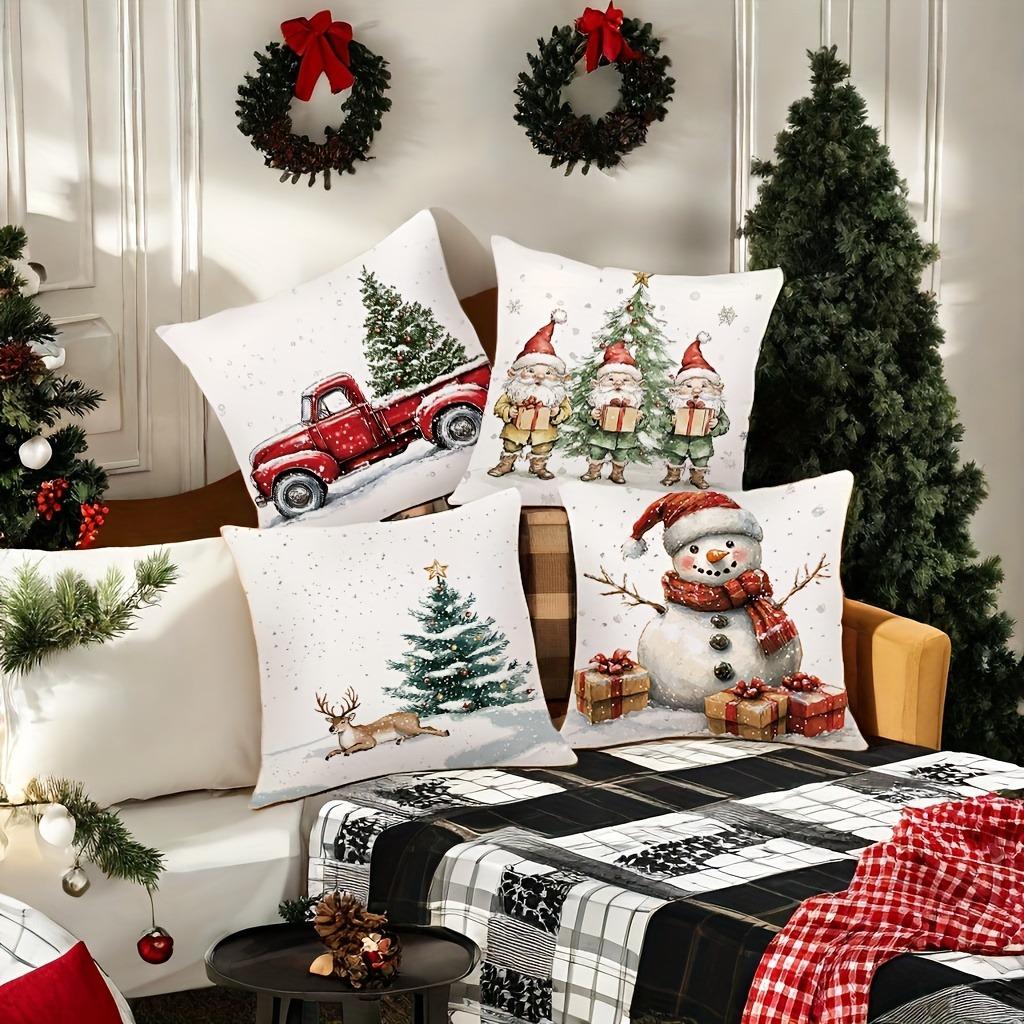 Christmas Decoration Pillowcase New Year Gift Winter Snowman Car Christmas Tree Pillow Cover Sofa Cushion Cover Home Decoration