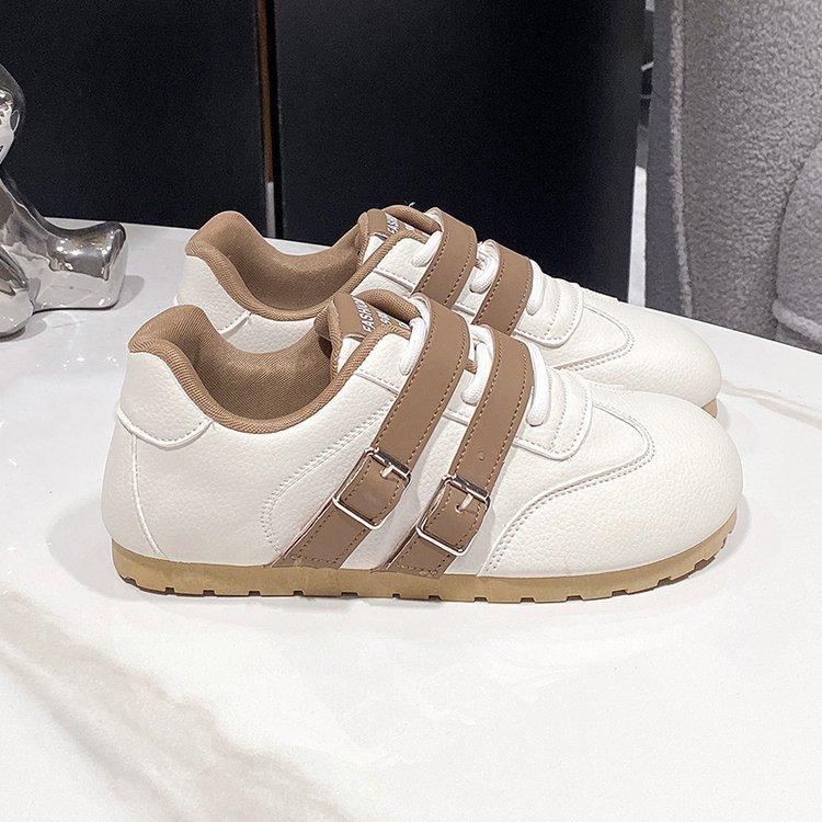 

Retro contrasting color leather surface German training shoes women s 2024 autumn and winter new casual breathable little white shoes flat-soled soft- 40 коричневий