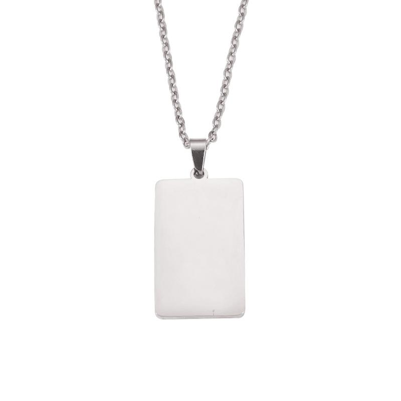European & American Style Geometric Necklace - Mirror Finish Stainless Steel Rectangle with Laser Logo Option