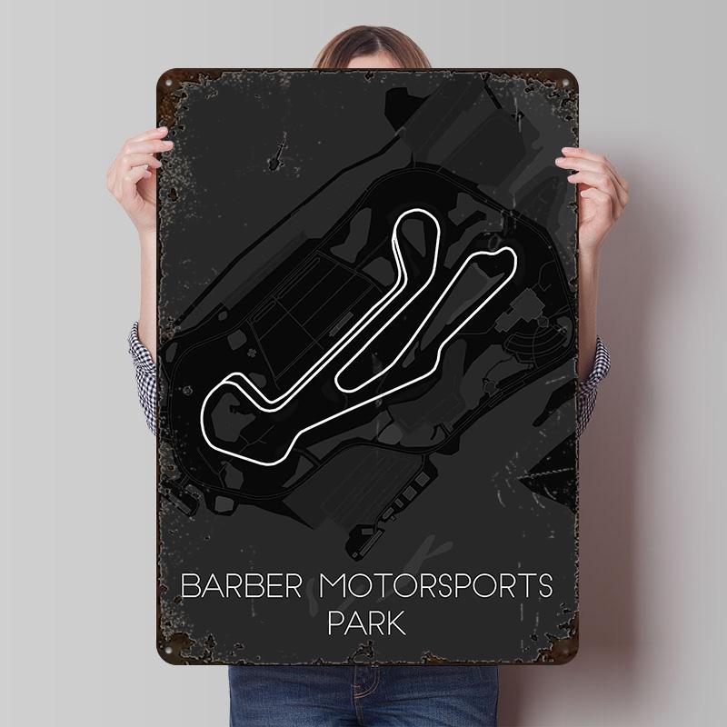 Barber Motorsports Park Printed Posters Customizable Wall Art Retro Vintage Metal Tin Signs for Home Room Decoration Gaming Cozy 20X30CM