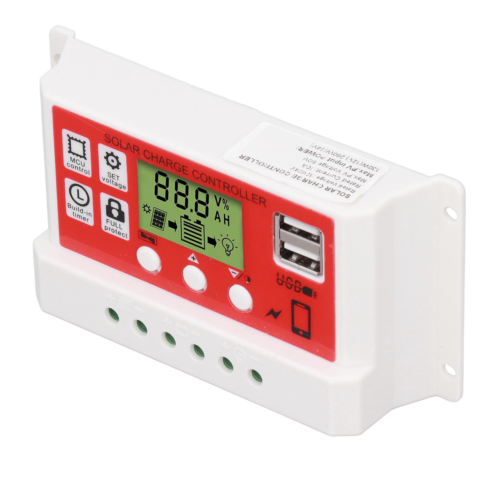

Solar Charge Controller PWM Lithium Battery Photovoltaic Charge Regulator LCD Display 12V 24V10A