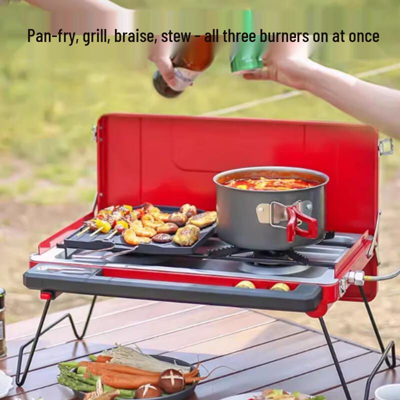Beifu Retro Rouge Dual-Head Portable Gas Stove Set