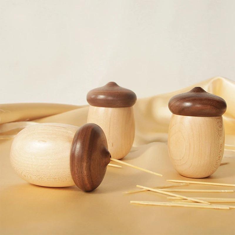 1Pc Toothpick Holder Cute Marshroom Shape Toothpick Holder Black Walnut of Storage Box Cute Toothpick Holder Dispenser
