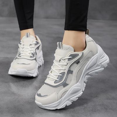 Mode Damen Übergröße 42 Cross Border Reflektierender Gürtel Mode Leichte Dicke Sohle Erhöhte Dad Shoes Damen Sport Sneakers