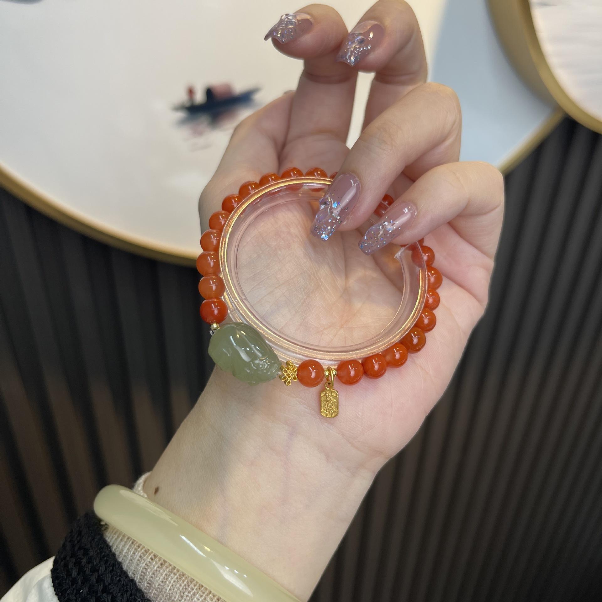 

Натуральный южно-красный браслет, красная хурма и браслет Hotan Qingyu Pixiu S925, серебро, новые аксессуары Hanfu в китайском стиле