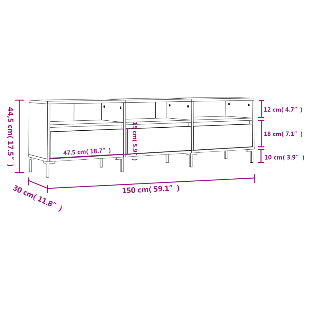 TV Stand Concrete Grey 150 x 30 x 44.5 cm Engineered Wood