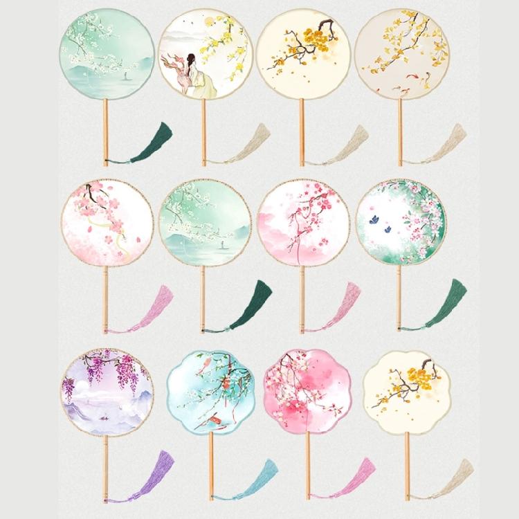 Handhelds Chinese Fan Ancient with Pendant Chinese Inks Painting Fan