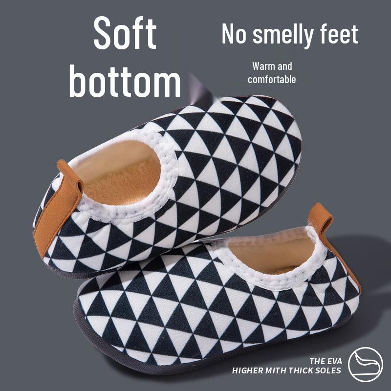 Kids' Non-Slip Velvet-Lined Cotton Slippers – Soft Sole Warm Shoes for Boys & Girls.