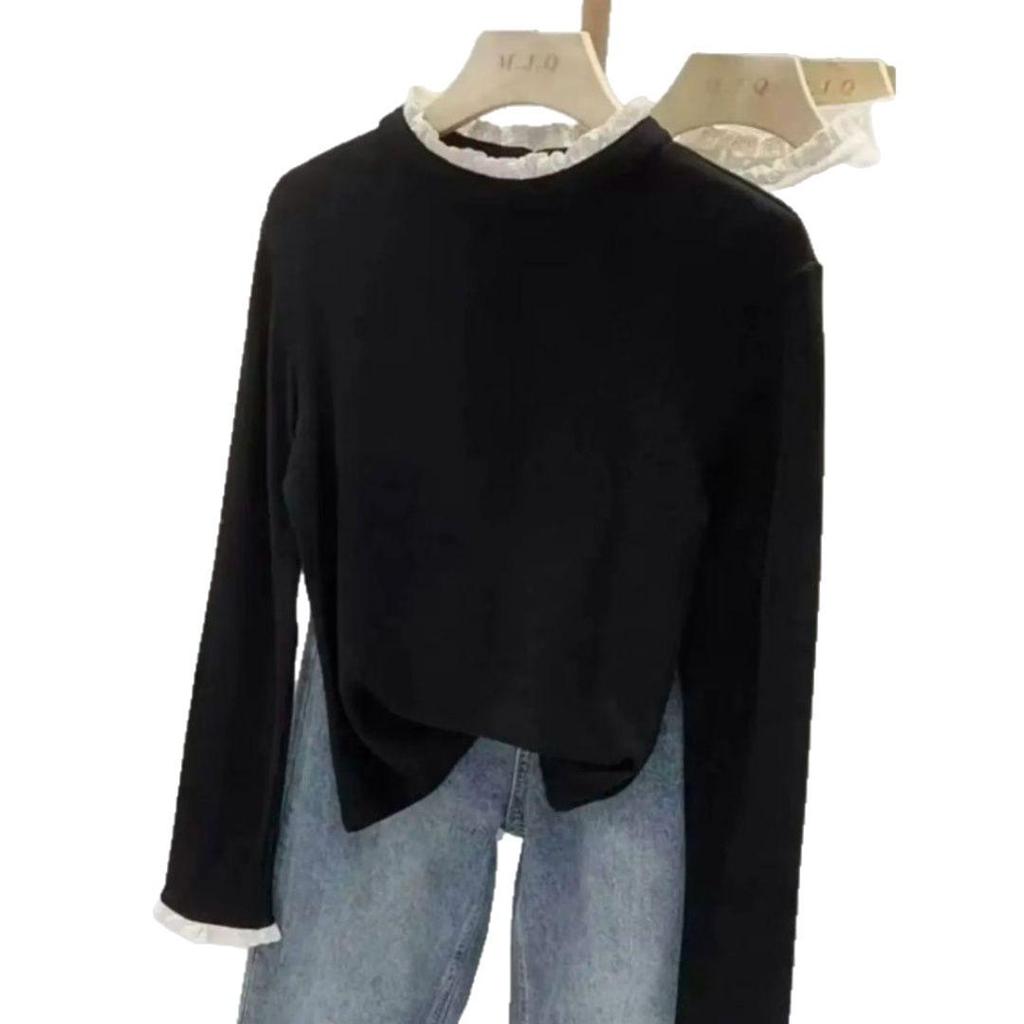 Women's Slimming Plus Size Lace High Neck Long Sleeve Warm Base Layer T-shirt for Autumn/Winter