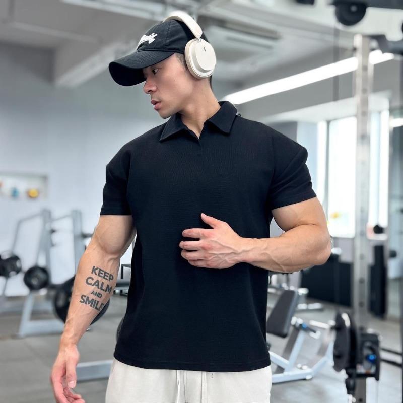 

Men White Short Sleeve Lapel Casual Polo Shirt M чорний