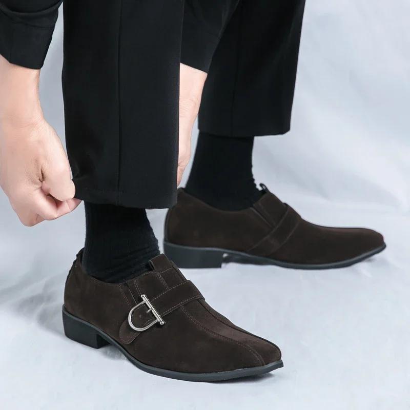 Fashion Luxury Brand Designer Suede Leather Monk Strap Shoes For Men Formal Wedding Dress Homecoming Sapatos Tenis Masculino