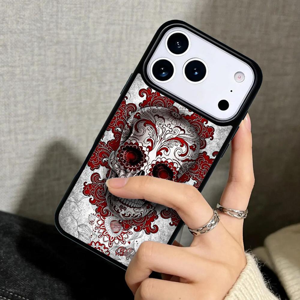 Capa Case for iPhone 17 Air 16 Pro Max 15 Plus 11 13 Mini 14 12 Back Phone Cover calaveras floral sugar skull