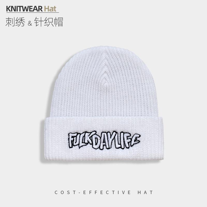 Letter Embroidered Knitted Hat Men S Winter Hip Hop Street Wool Hat Warm And Cold Outdoor Cold Hat one size fits all (elastic)