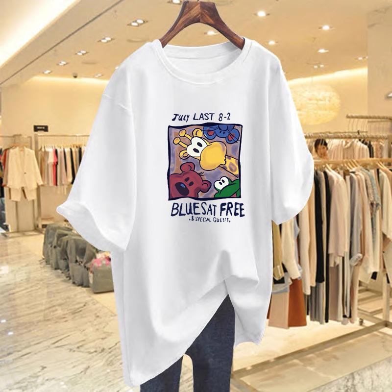 

European goods large version short-sleeved t-shirt women s lower clothes missing t-shirt 2025 summer new loose medium and long top ins tide S