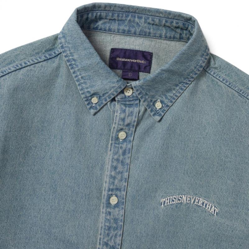 Dit Is Nooit Dat Onderscheidende Denim Overhemd Knijp Blauw