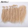 Noble Afro Kinky Curly Hair Weave 16-20 inch 7Pieces/lot Synthetic Hair Bundles With Closure Middle Part Lace  Closure