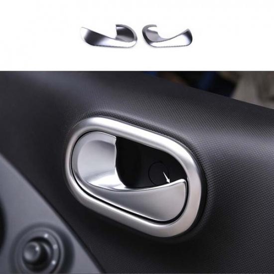 2PCS Inner Door Bowl Fit For Benz Smart Fortwo 2015- Silver Steel Cover Trim