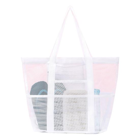 Netz-Strandtasche mit Reißverschluss, großes Fassungsvermögen, Strandtasche, faltbares Design, wasserdicht, sanddicht, Pooltasche mit Fächern
