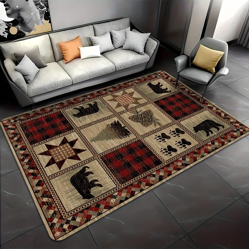 Rectangular Bear Pattern Area Mat Memory Foam Machine Washable Perfect for Indoor Outdoor Use Autumn Winter Non-Slip Decor Rugs