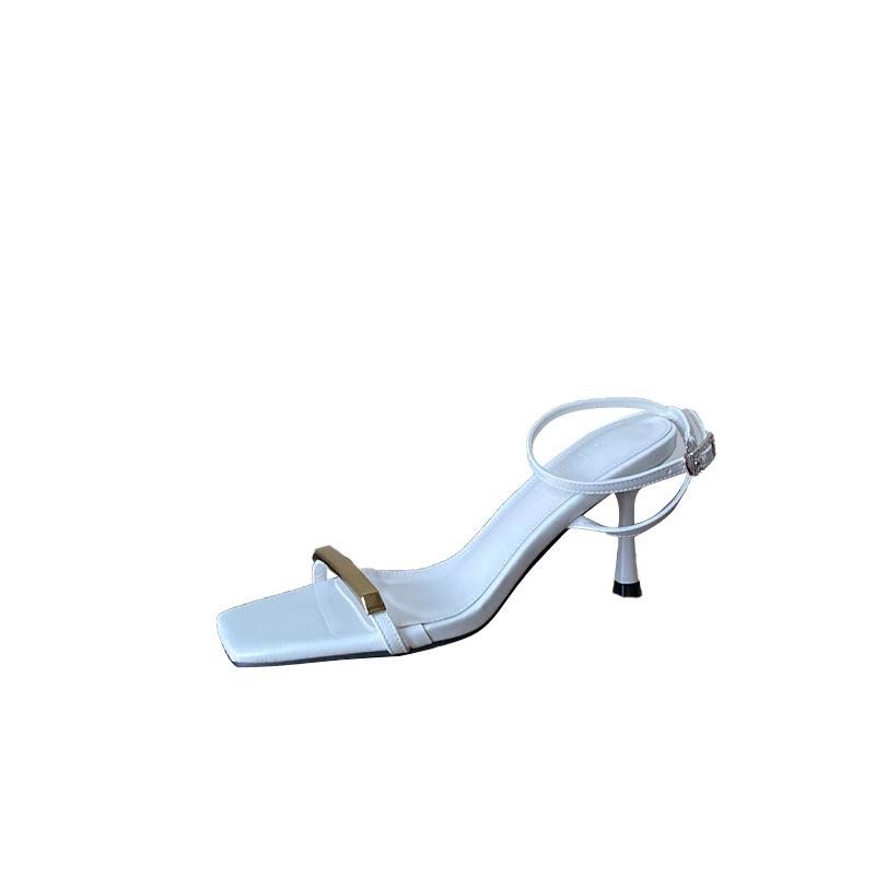 Sandals Spring Square Toe Thin Heel High Heel Elegant French Style FashionMetal Open Toe Women's