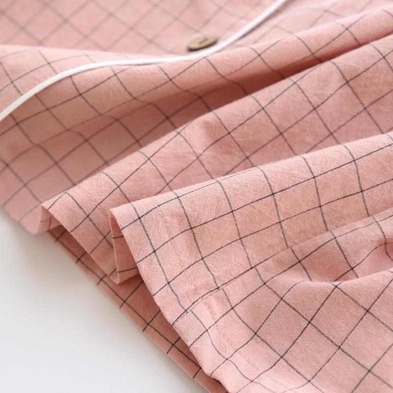 Summer Pajamas Two-piece Ladies Simple Home Plaid Short-sleeved Sleepwear