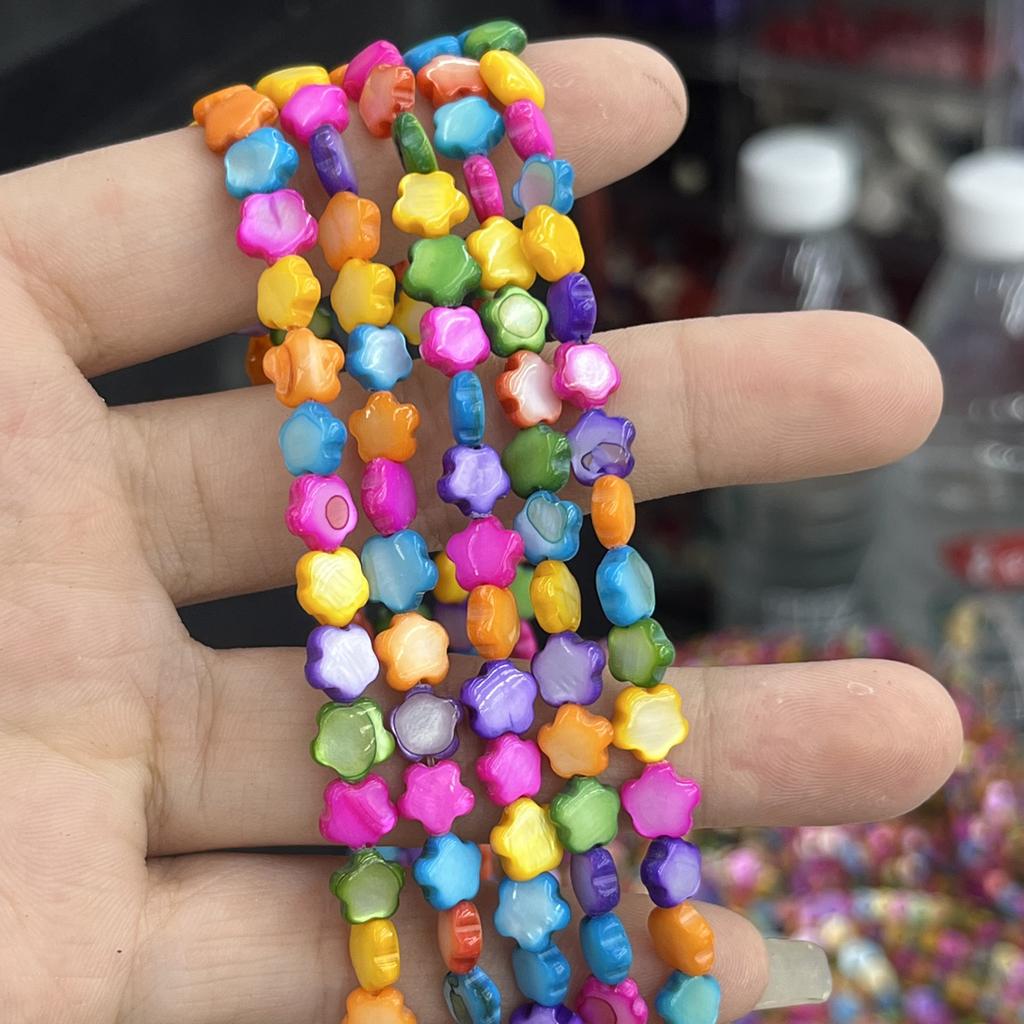 6x6mm Multicolor Star Natural Shell Beads Rainbow Iridescent Loose Beads for DIY Ramadan Jewelry Making & Bracelet Necklace Crafts 38cm