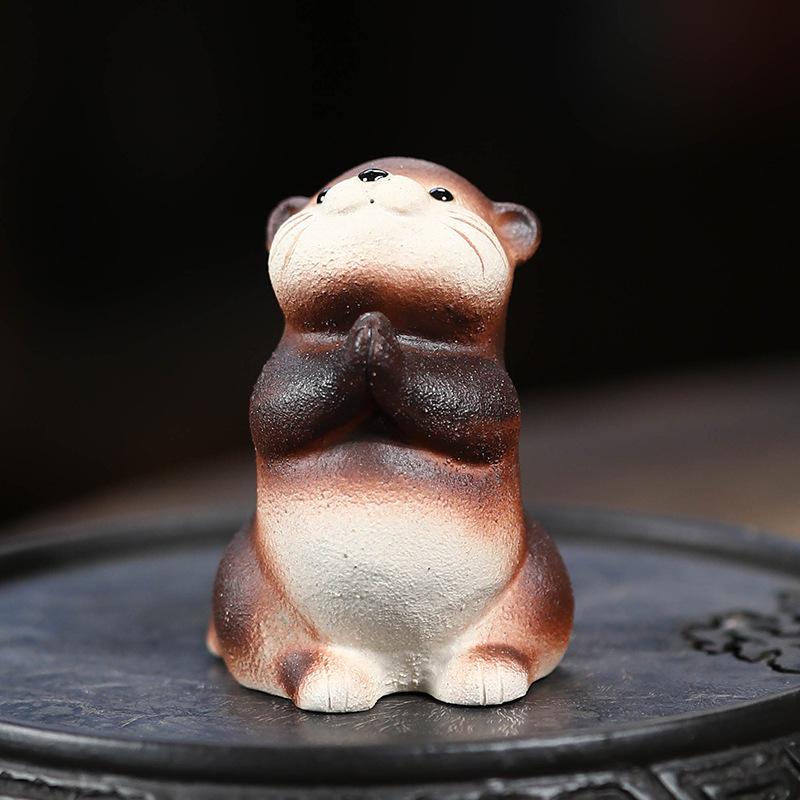 1pc Yixing Purple Clay Tea Pet Otter Ornament Animal Tea Play Decoration Tea Table