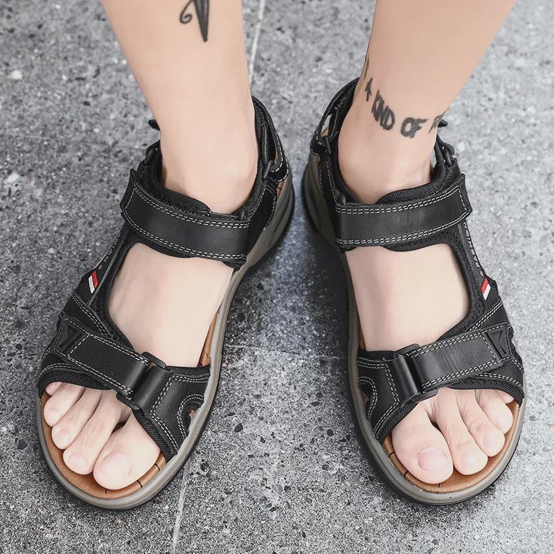 Men's Cross-Border Large Size Breathable Summer Velcro Sandals – Trendy Air Cushion Outdoor Beach Shoes.