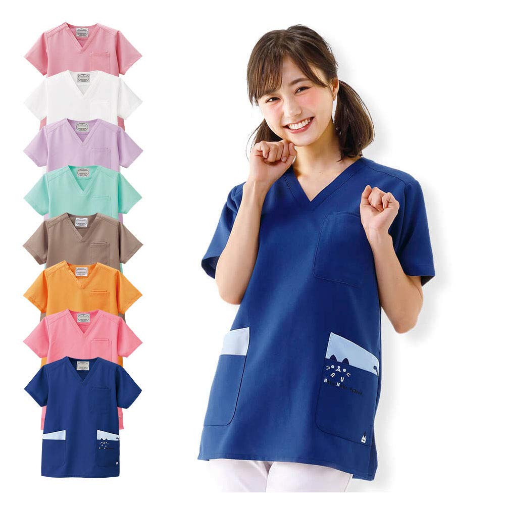 Nursery Colorful Animal Scrub, Chest and Armpits Not Too Open, Smooth Feel, Medical White Coat, Women's and Men's, Size L, Mouse, 9208309A